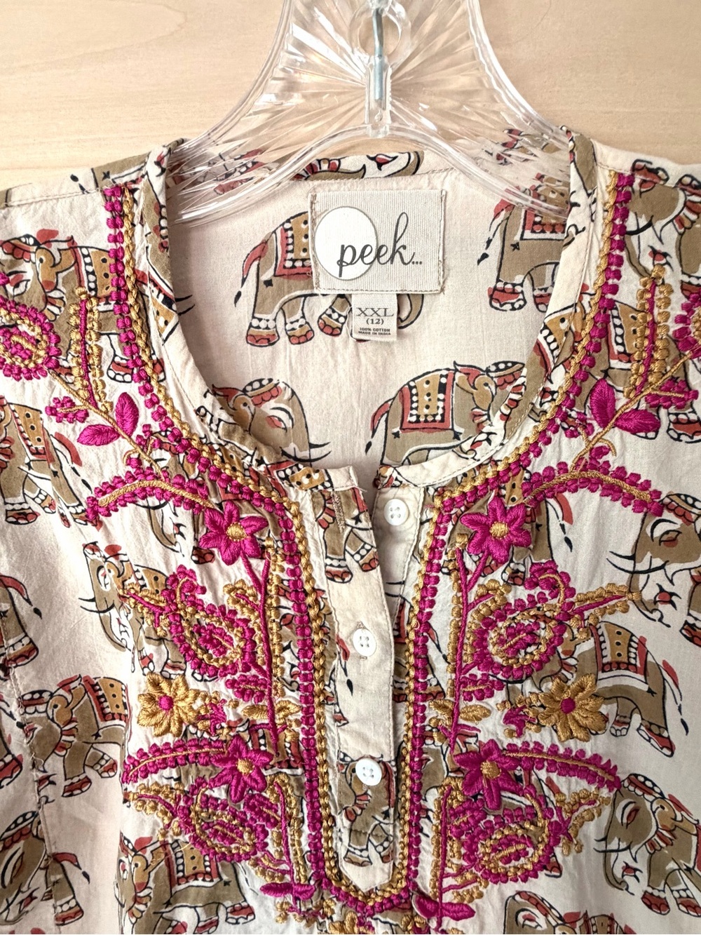Girl’s Bohemian Peek Top with Pink & Gold Embroidery - Picture 4 of 4